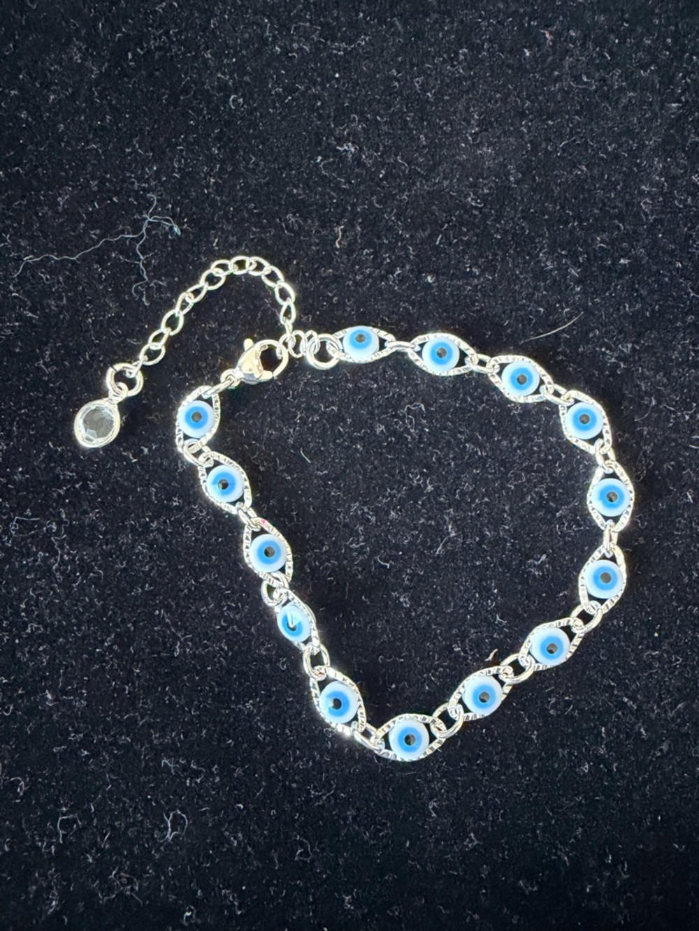 Evil Eye Link Bracelet in Light Blue and Silver